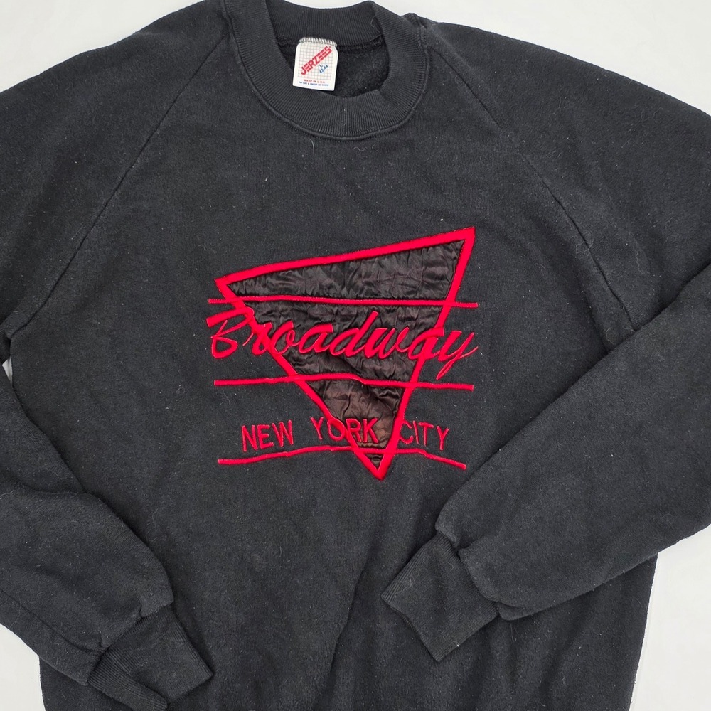 Vintage Jerzees Broadway New York City Sweatshirt Black Red Mens Large USA Made